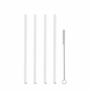 Hummingbird Glass Straws Clear Straight 9" x 7 mm Long Reusable Straw Designed for Yeti and Starbucks Style Tumblers Made Wth Pride in USA - 4 Pack With Cleaning Brush