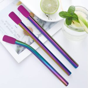 Amsthow Reusable Straws Boba Metal Straws with Silicone Tips and Cleaning Brushes Smoothie Straws for Milkshake Shake, Bubble Tea( 0.43" Wide Rainbow Colors)