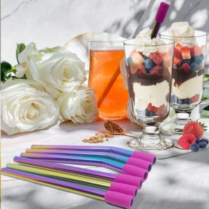 Amsthow Reusable Straws Boba Metal Straws with Silicone Tips and Cleaning Brushes Smoothie Straws for Milkshake Shake, Bubble Tea( 0.43" Wide Rainbow Colors)