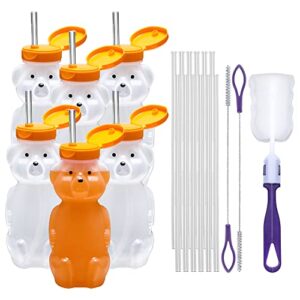 special supplies honey bear straw cup with long straws, 6 pack, squeezable therapy and special needs assistive drink containers, spill proof and leak resistant lids