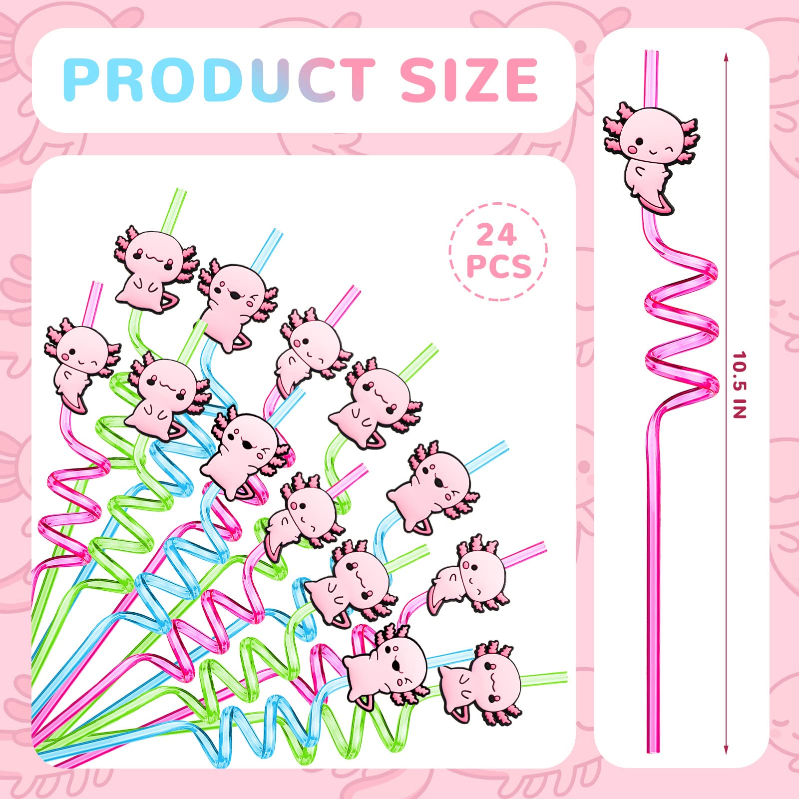 24 Pack Straws Axolotl Party Supplies Axolotl Straws for Kids Reusable Plastic Straws Twisty Straws Drinking Straws for Axolotl Themed Party Decoration Supplies Birthday Favors for Juice Milk Drinks