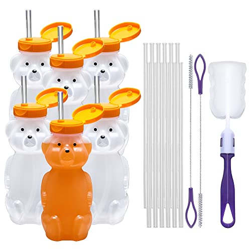 Special Supplies Honey Bear Straw Cup with Long Straws, 6 Pack, Squeezable Therapy and Special Needs Assistive Drink Containers, Spill Proof and Leak Resistant Lids