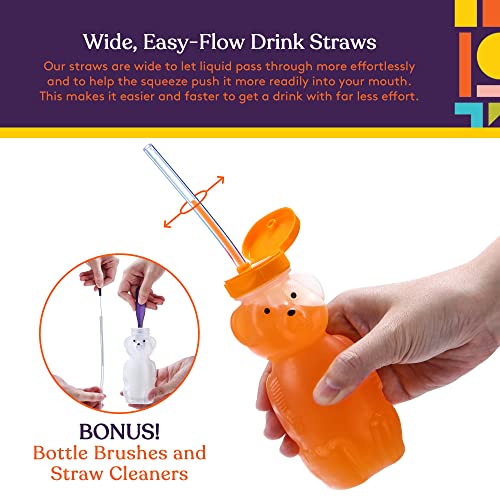 Special Supplies Honey Bear Straw Cup with Long Straws, 6 Pack, Squeezable Therapy and Special Needs Assistive Drink Containers, Spill Proof and Leak Resistant Lids