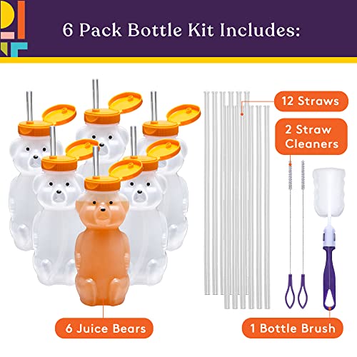 Special Supplies Honey Bear Straw Cup with Long Straws, 6 Pack, Squeezable Therapy and Special Needs Assistive Drink Containers, Spill Proof and Leak Resistant Lids