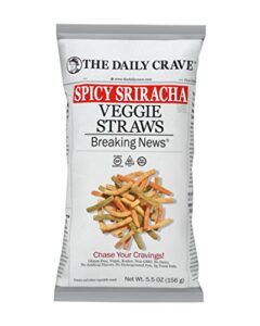 the daily crave spicy sriracha veggie straws, crunchy veggie, 5.5oz (pack of 8) gluten-free, non-gmo, kosher, crunchy, vegan