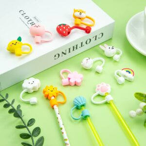 12 Pack Silicone Straw Covers Reusable Straw Toppers Drinking Straw Caps for 6-8 mm Straws Cute Portable Straw Tips Cover