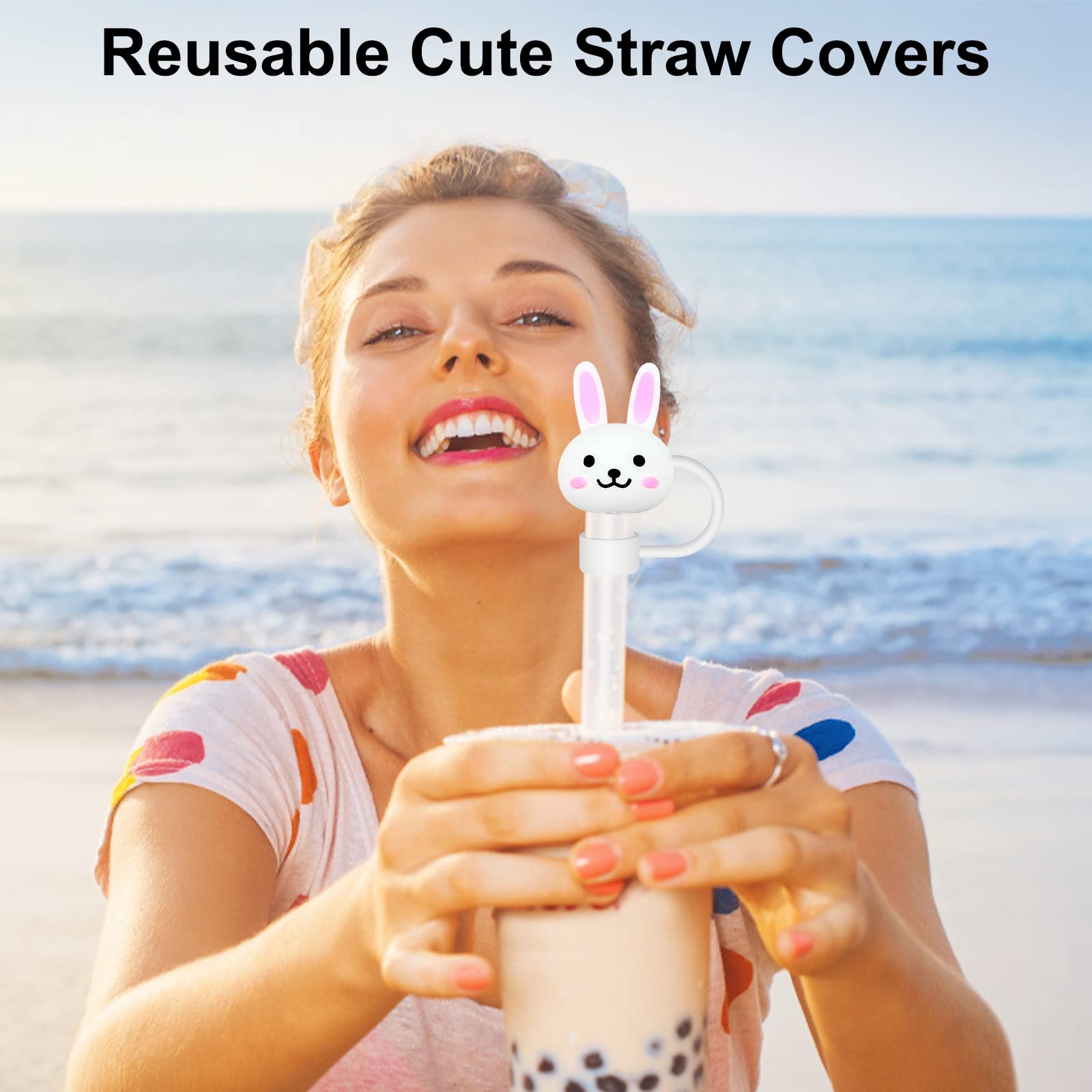 12 Pack Silicone Straw Covers Reusable Straw Toppers Drinking Straw Caps for 6-8 mm Straws Cute Portable Straw Tips Cover