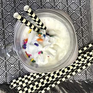 Black and White Race Theme Paper Straws - Checkered and Banner - 100 Pack