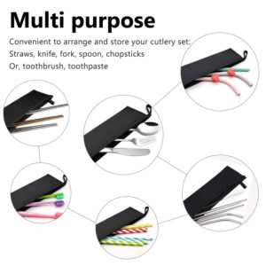 Aosbos Reusable Straws Carrying Case Stainless Steel Straws Pouch Metal Straws Bag Silicone Straws Case Chopsticks Case Travel Utensil Sets CASE Cutlery Set POUCH Silverware Set BAG, Black