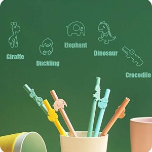 Kids Reusable Silicone Drinking Straws - Colorful Fun Animal Styled - Eco Friendly - Food Grade Silicone - Safe Non-Toxic - FREE Cleaning Brush
