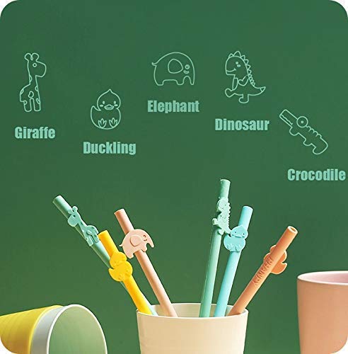 Kids Reusable Silicone Drinking Straws - Colorful Fun Animal Styled - Eco Friendly - Food Grade Silicone - Safe Non-Toxic - FREE Cleaning Brush