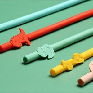 Kids Reusable Silicone Drinking Straws - Colorful Fun Animal Styled - Eco Friendly - Food Grade Silicone - Safe Non-Toxic - FREE Cleaning Brush