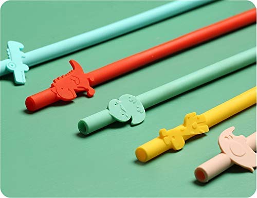 Kids Reusable Silicone Drinking Straws - Colorful Fun Animal Styled - Eco Friendly - Food Grade Silicone - Safe Non-Toxic - FREE Cleaning Brush