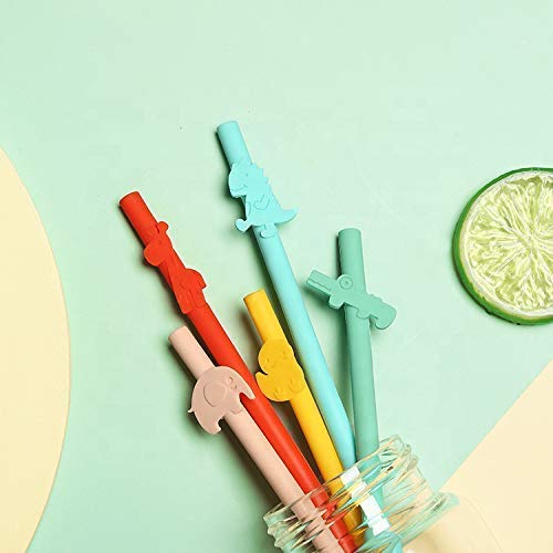 Kids Reusable Silicone Drinking Straws - Colorful Fun Animal Styled - Eco Friendly - Food Grade Silicone - Safe Non-Toxic - FREE Cleaning Brush