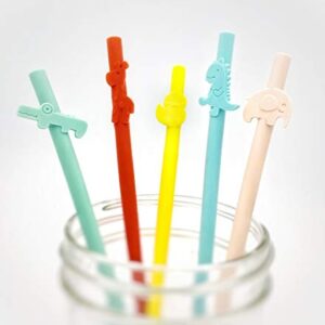 Kids Reusable Silicone Drinking Straws - Colorful Fun Animal Styled - Eco Friendly - Food Grade Silicone - Safe Non-Toxic - FREE Cleaning Brush
