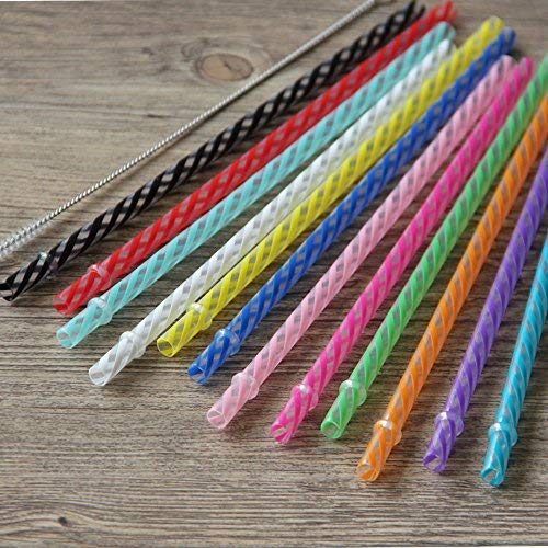 Dakoufish 12 Piece 13 Inch Reusable Plastic Thick Drinking Straws BPA Free Mason Jar Straws Transparent Small Stripe (13inch, Mix 12color)