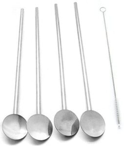 4 spoon straws stirrer stainless steel 4 pack + cleaning brush drinking straws metal reuseable drinking mixing cocktail eco friendly green