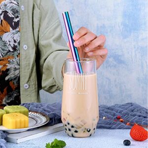 [Pointed Design] ALINK Stainless Steel Metal Boba Straws, 1/2" Wide Colored Reusable Smoothie Straws for Bubble Tea/Tapioca Pearl, 2 Straws + 2 Cleaning Brush + 1 Case