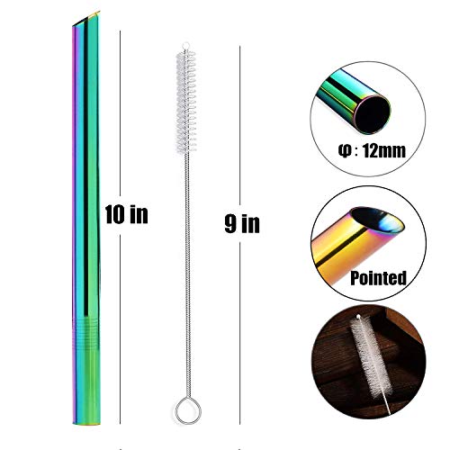 [Pointed Design] ALINK Stainless Steel Metal Boba Straws, 1/2" Wide Colored Reusable Smoothie Straws for Bubble Tea/Tapioca Pearl, 2 Straws + 2 Cleaning Brush + 1 Case