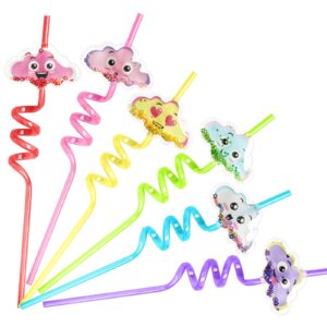 afzmon cloud party favors 24 pcs cloud drinking straws with 2 cleaning brush on cloud 9 birthday party supplies decorations