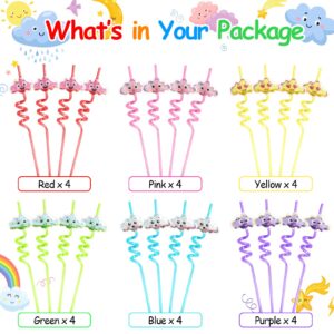 AFZMON Cloud Party Favors 24 PCS Cloud Drinking Straws with 2 Cleaning Brush On Cloud 9 Birthday Party Supplies Decorations