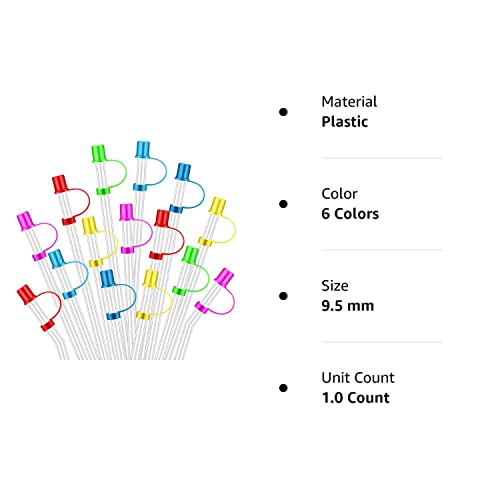 60 Pieces Colorful Drinking Straw Caps Reusable Plastic Drinking Straw Plugs Straw Cover Straw Tips Lids for Straws in 6 Colors (Basic Colors, 9.5 mm)