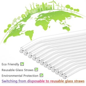 12 Pack Reusable Glass Straws - 8" x 8 MM, Bent Glass Drinking Straws with 2 Cleaning Brushes, Reusable Straws for Smoothies, Milkshake, Frozen Drinks, Tea, Juice