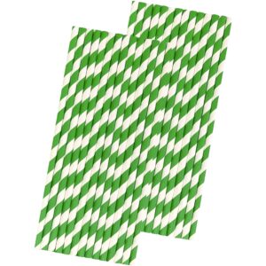 green striped paper straws - green white stripe - christmas st patrick's birthday supply - 7.75 inches - 50 pack