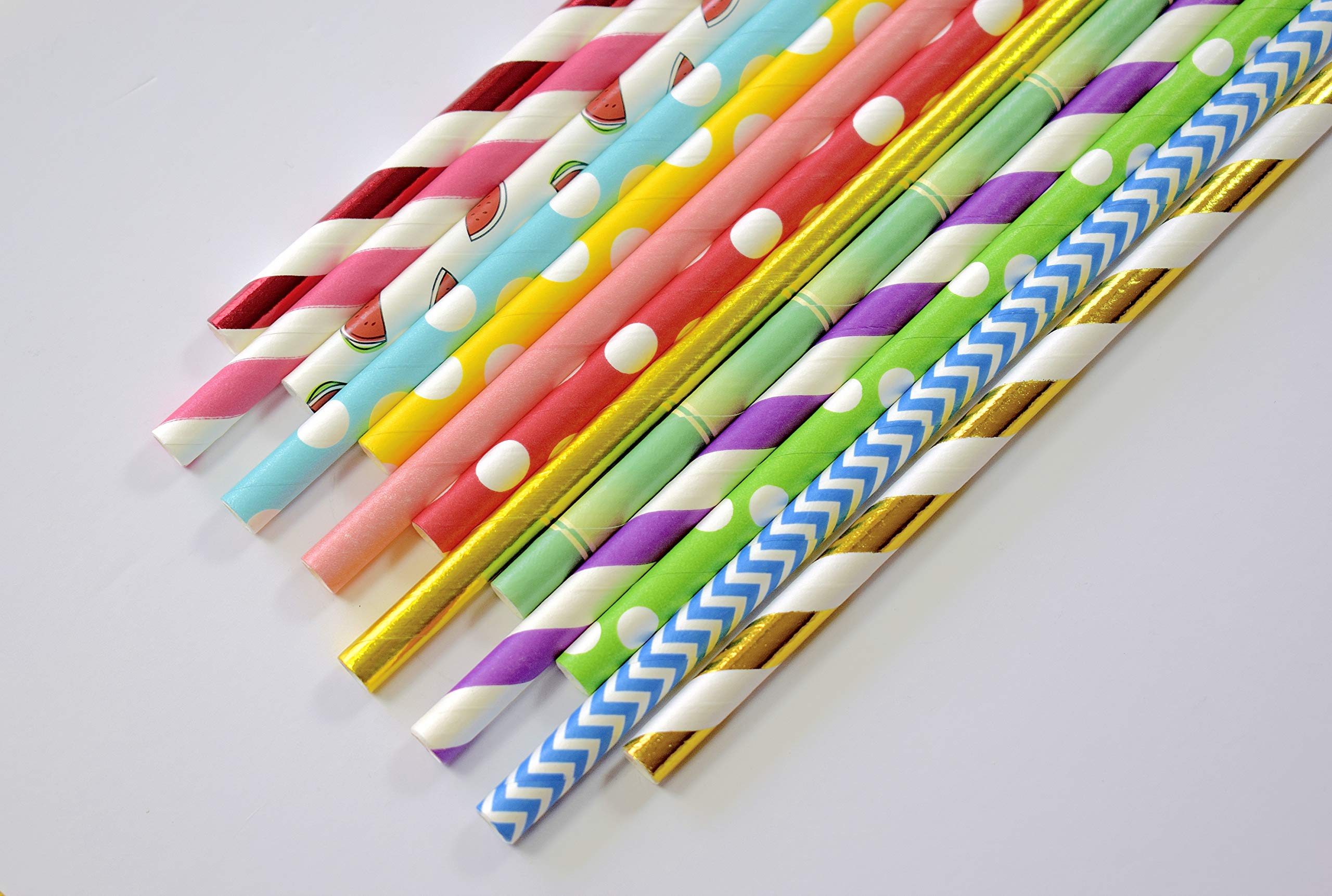 Durable Assorted Biodegradable Paper Straws 150 Count (Random)