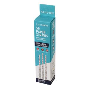 lunchskins 50-pack chevron blue long-lasting biodegradable paper straws â€“ odor + taste-free - eco- friendly straws for water, juice, soda, cocktails, shakes, smoothies and more