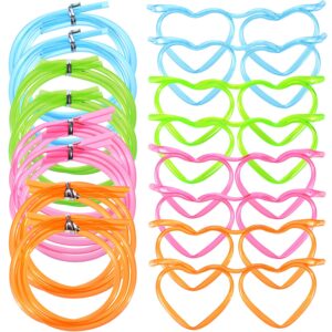 8 pcs drinking straw eyeglasses plastic silly straw eyeglasses diy drinking straw glasses in cute heart fun loop straws crazy eyeglasses for adults kids annual meeting parties birthday (4 colors)