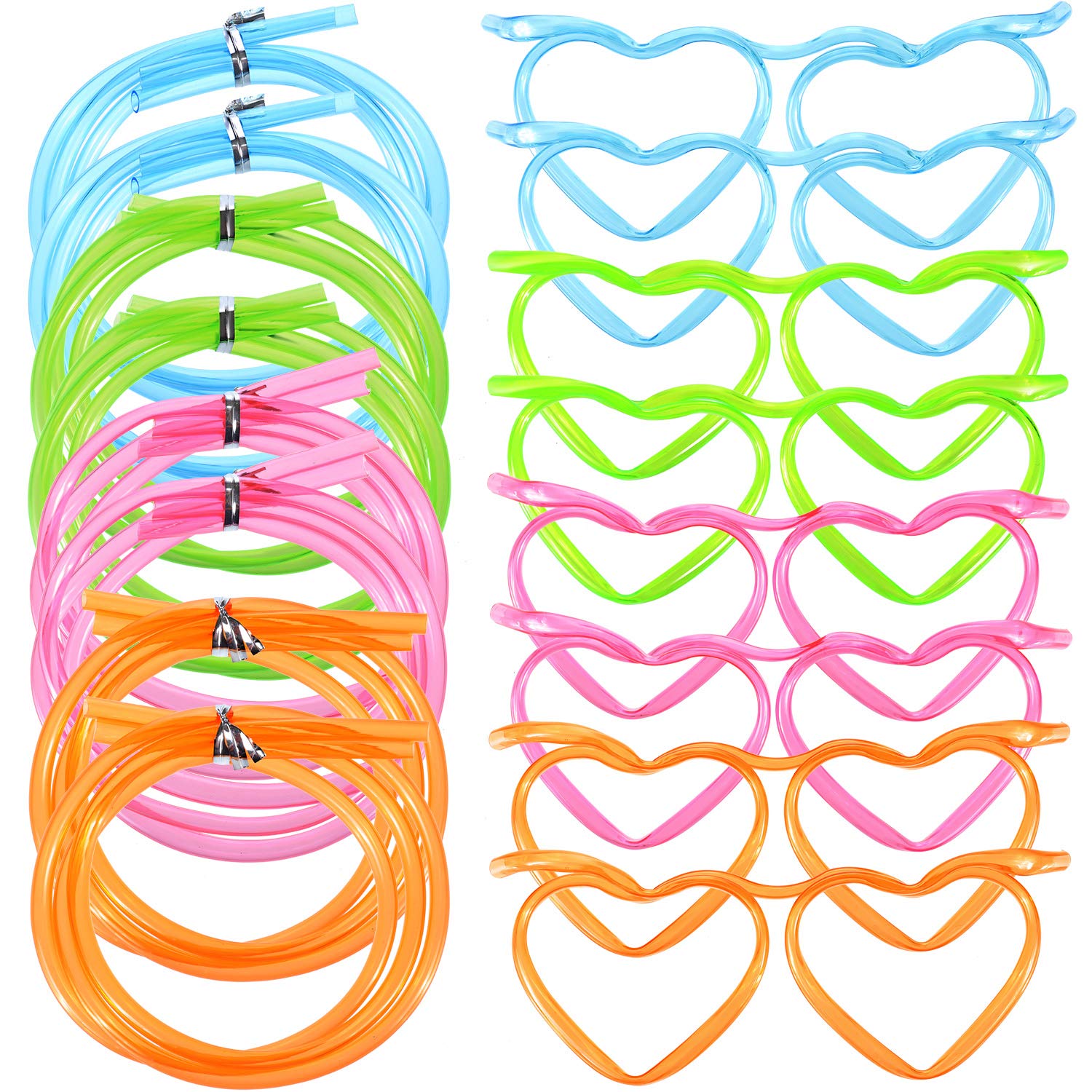 8 Pcs Drinking Straw Eyeglasses Plastic Silly Straw Eyeglasses DIY Drinking Straw Glasses in Cute Heart Fun Loop Straws Crazy Eyeglasses for Adults Kids Annual Meeting Parties Birthday (4 Colors)