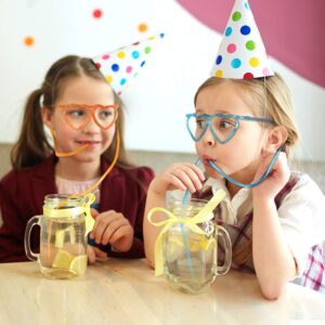 8 Pcs Drinking Straw Eyeglasses Plastic Silly Straw Eyeglasses DIY Drinking Straw Glasses in Cute Heart Fun Loop Straws Crazy Eyeglasses for Adults Kids Annual Meeting Parties Birthday (4 Colors)