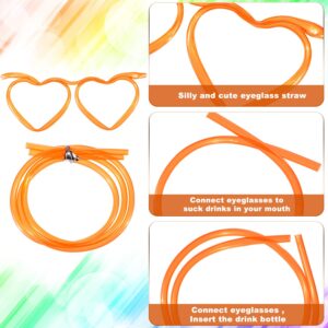 8 Pcs Drinking Straw Eyeglasses Plastic Silly Straw Eyeglasses DIY Drinking Straw Glasses in Cute Heart Fun Loop Straws Crazy Eyeglasses for Adults Kids Annual Meeting Parties Birthday (4 Colors)