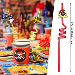 24 Pieces Pirate Party Favors Pirate Straws Plastic Reusable Pirate Straws for Halloween Pirate Birthday Party, 8 Styles