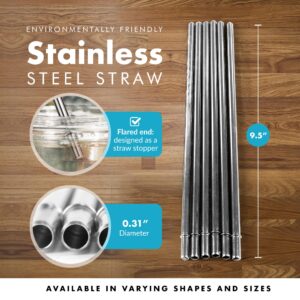 Stainless Steel Reusable Straws, 9.5-inches Straight Metal Straw for Drinking Hot and Cold Beverages, Designed with Stopper, Set of 6 Metal Straws - Simply Green Solutions