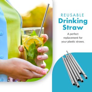 Stainless Steel Reusable Straws, 9.5-inches Straight Metal Straw for Drinking Hot and Cold Beverages, Designed with Stopper, Set of 6 Metal Straws - Simply Green Solutions