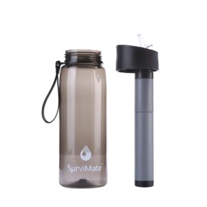 SurviMate Water Bottle for Camping, Hiking, Backpacking and Travel, with 4-Stage Intergrated Straw (Replacement-Black)