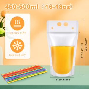 Nuenen 600 Pack Drink Pouches with Straws Plastic Juice Pouches for Adults and Kids Disposable Drink Bags Stand up Zipper Drinking Pouches for Smoothie Juice Coffee Tea Birthday Party (Classic)