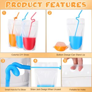 Nuenen 600 Pack Drink Pouches with Straws Plastic Juice Pouches for Adults and Kids Disposable Drink Bags Stand up Zipper Drinking Pouches for Smoothie Juice Coffee Tea Birthday Party (Classic)