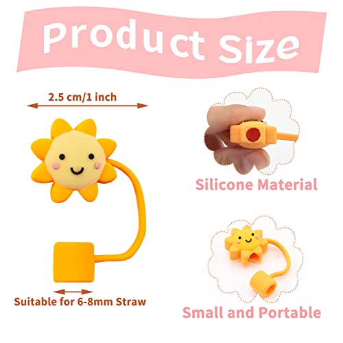 6 Pieces Silicone Straw Cover Cute Straw Tips Cover Reusable Silicone Straw Toppers for 6-8 mm Straw Protector, Anti-dust Airtight Seal Splash Proof (Not include Straw)