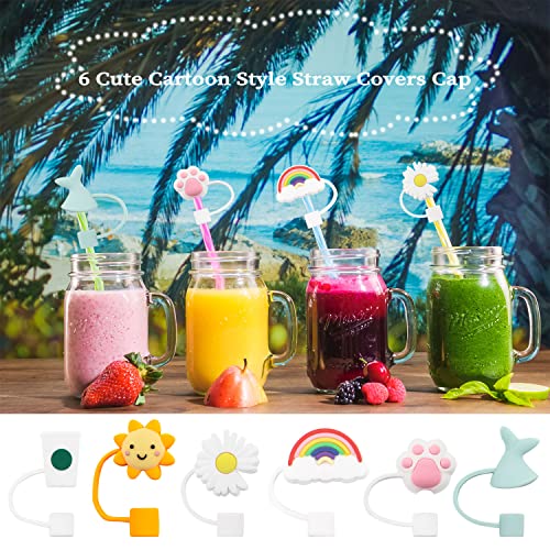6 Pieces Silicone Straw Cover Cute Straw Tips Cover Reusable Silicone Straw Toppers for 6-8 mm Straw Protector, Anti-dust Airtight Seal Splash Proof (Not include Straw)