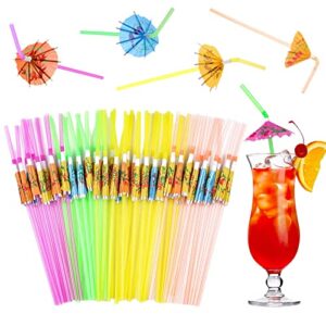 180 pcs umbrella straws disposable plastic bendy flexible cocktail drinking straws 9.45 inch hawaiian beach party birthday luau decorations supplies - assorted colors