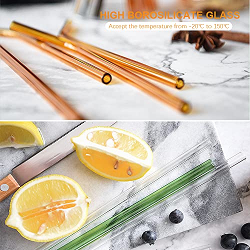 Reusable Glass Straws, 12-Pieces Drinking Straws with 2 Cleaning Brushes, Dishwasher Safe for Shatter Resistant, Eco Friendly Reusable Straws - Multicolor