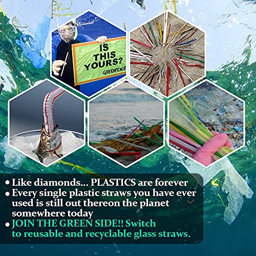 Reusable Glass Straws, 12-Pieces Drinking Straws with 2 Cleaning Brushes, Dishwasher Safe for Shatter Resistant, Eco Friendly Reusable Straws - Multicolor