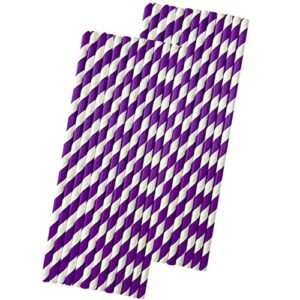 stripe paper straws - purple and white straws - 7.75 inches - 50 pack outside the box papers brand