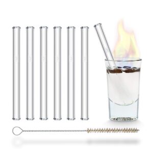 halm glass straws - 6 reusable 4 inch short drinking straws + plastic-free cleaning brush perfect for b52 and shot glasses or blowing tubes & paraphernalia - dishwasher safe - eco-friendly – straight