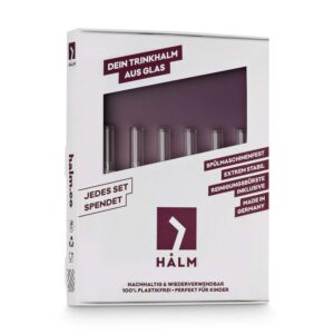 HALM Glass Straws - 6 Reusable 4 Inch Short Drinking Straws + Plastic-Free Cleaning Brush Perfect for B52 and Shot Glasses or Blowing Tubes & Paraphernalia - Dishwasher Safe - Eco-Friendly – Straight