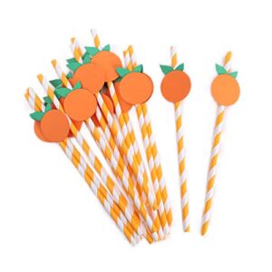 orange paper straws - biodegradable disposable drinking striped paper straws 15 pieces, little cutie straws, little cutie baby shower decorations, little cutie themed birthday decorations