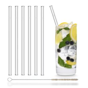 halm glass straws - 6x reusable 8 inch drinking straws clear + plastic-free cleaning brush - made in germany - dishwasher safe - straight - perfect for smoothies, cocktails